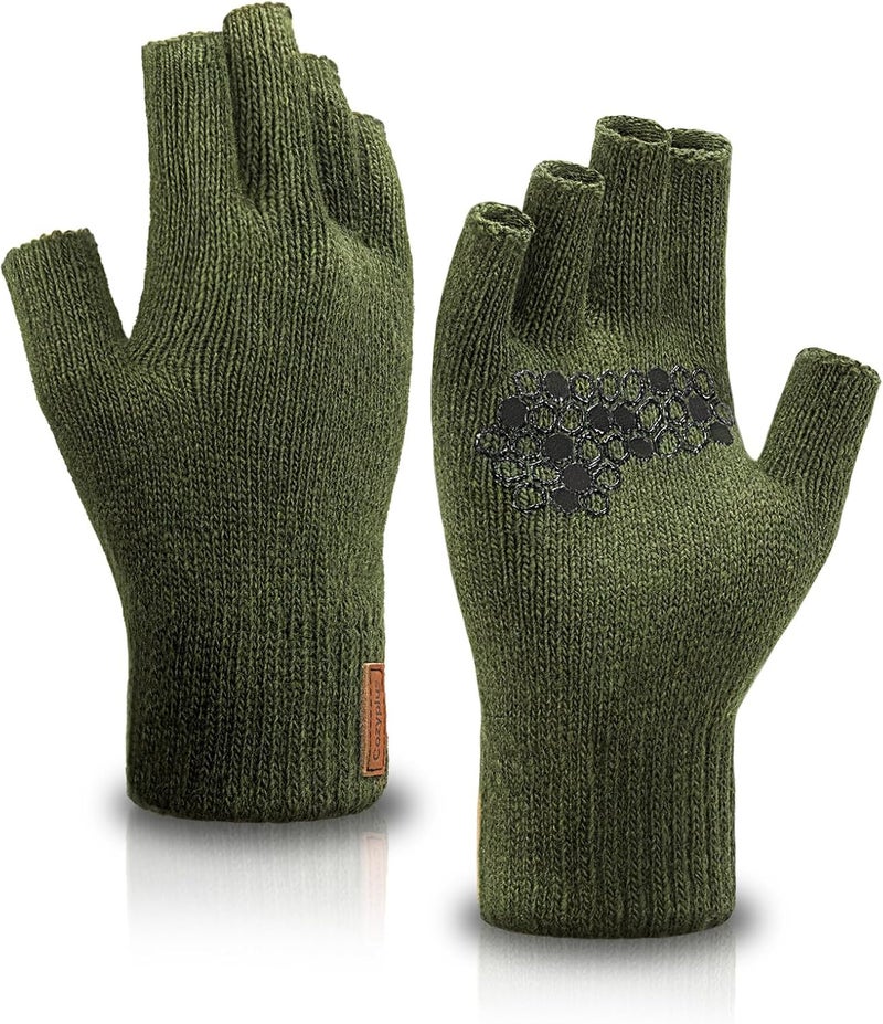 Fullsheild Merino Wool Fingerless Gloves Half Finger Wool Gloves for Men Women Winter Unisex Knit Fingerless Mittens - Image 1